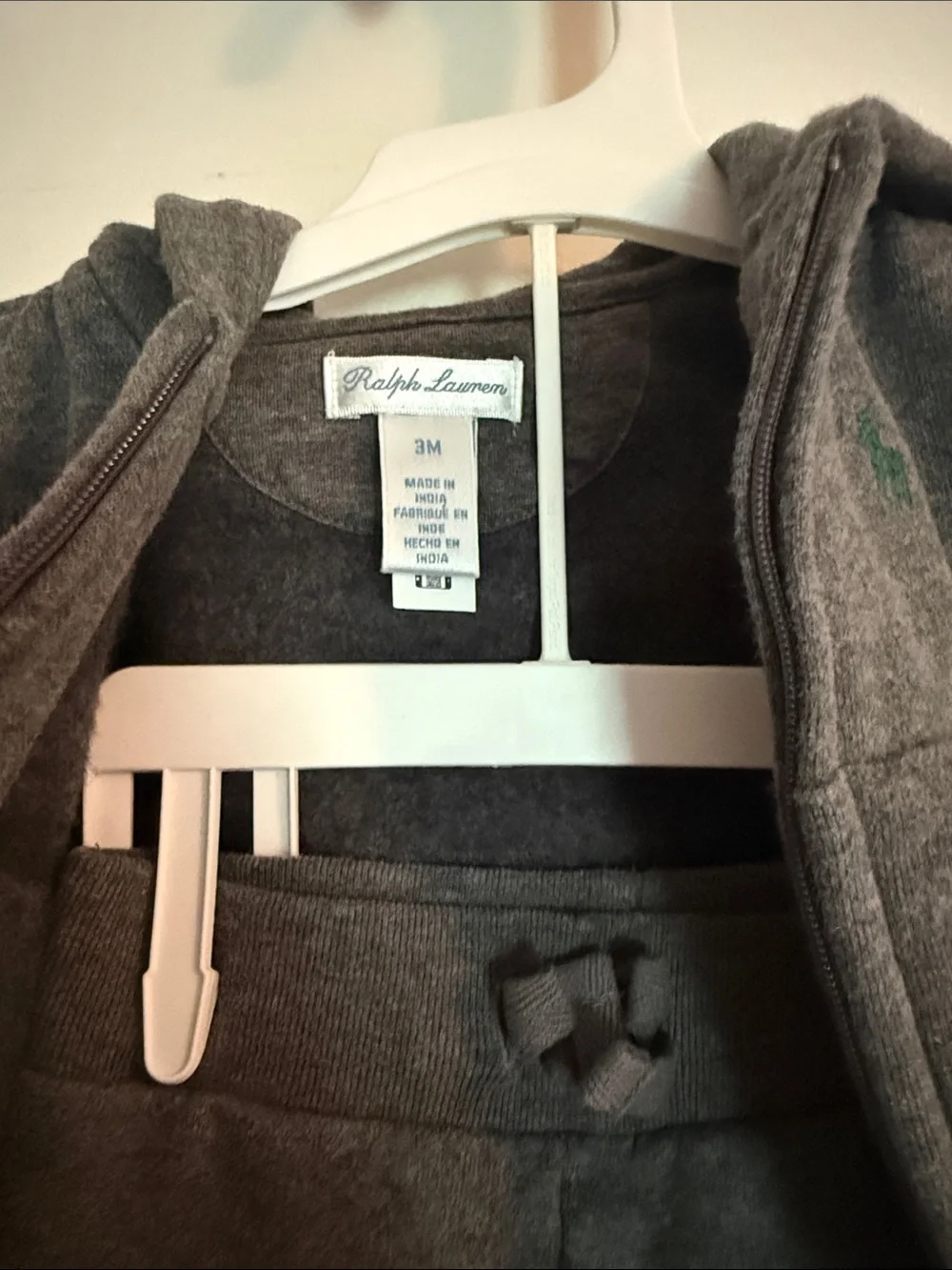 Ralph Lauren Charcoal Gray Hooded Zip Sweatshirt & Joggers Set 3 month